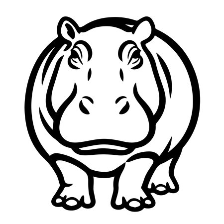 Hippopotamus - black and white vector illustration in outline styleのイラスト素材