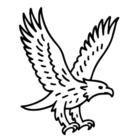 tattoo in black line style of a flying eagle bird symbolのイラスト素材