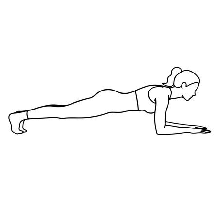 Fitness woman doing push-ups on the floor. Vector illustrationのイラスト素材