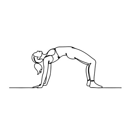 continuous line drawing of woman doing yoga exercise. Vector illustration.のイラスト素材