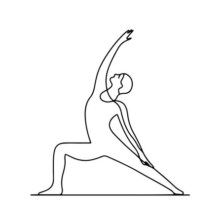 silhouette of woman practicing yoga position over white background, vector illustrationのイラスト素材