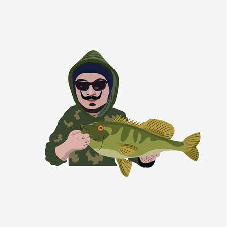 Fisherman Holding a Fish Vectorのイラスト素材