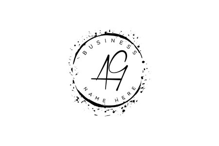 Black and white AG Initial handwriting with circle frame made of starsのイラスト素材
