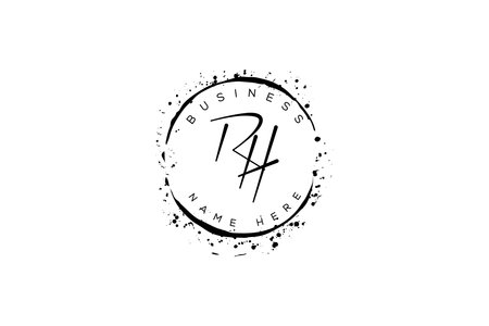 Initial Letter RH Logo Design Vector Template. RH Letter Logo Design with Circle Splashのイラスト素材