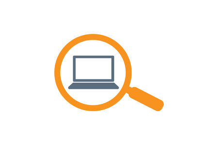 Laptop search icon. Magnifying glass and laptop symbol. Perfect for application, web, logo and presentation template.のイラスト素材