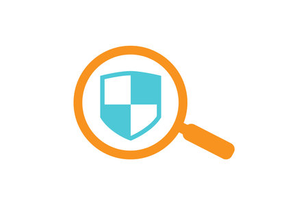 Security and protection concept. Shield and magnifying glass. Vector illustrationのイラスト素材