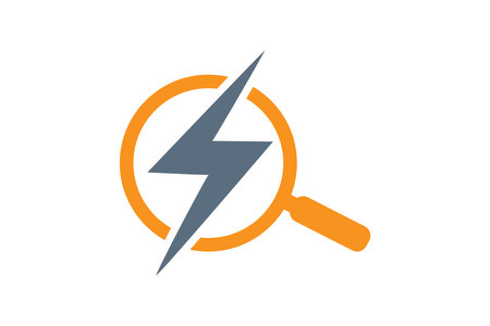 Magnifying glass with lightning bolt and search logo design. Power search symbol.のイラスト素材