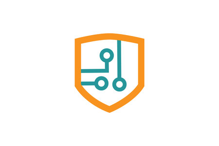 Protection shield with circuit line logo design template, vector illustration.のイラスト素材