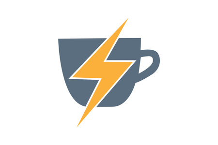 Coffee Cup with lightning logo design. Hot coffee cup icon.のイラスト素材