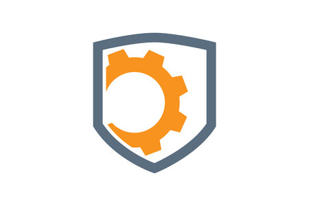 Gear Shield with Cogwheel Logo Design Vector Template. Cog Wheel Logo Designのイラスト素材