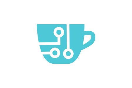 Coffee cup with circuit logo design vector template. Digital technology icon symbol.のイラスト素材