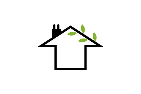 green energy house with electric plug and leaf logo design vector icon illustrationのイラスト素材