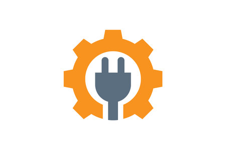 Gear with plug and gear logo design template. Cogwheel icon.のイラスト素材