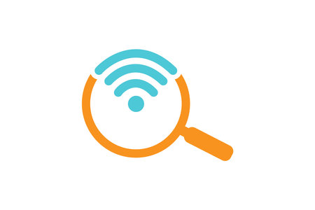 Search icon. Magnifying glass with wifi symbol. Vector illustration.のイラスト素材