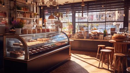Bakery shop interior. Confectionery and sweets. Bakery shopの素材