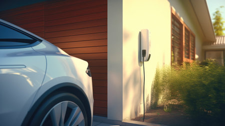 Electric car charging on the street. Close-up. 3d renderingの素材