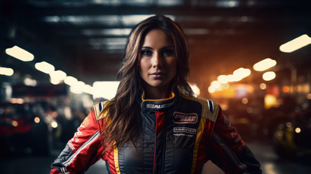 Portrait of a beautiful woman in sportswear on the race trackの素材