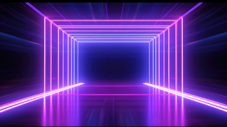 3d abstract background with neon lights. neon tunnel. 3d illustrationの素材