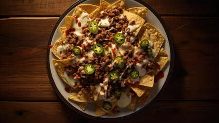 Nachos with beef, cheese and jalapeno sauceの素材