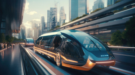 Motion blur of car on the road with motion blur background. Transportation concept.の素材