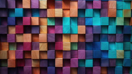 Colorful wooden cubes background. Abstract 3d rendering of cubes.の素材