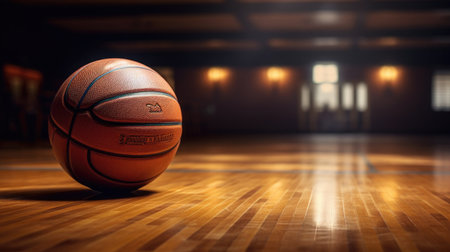 Basketball ball on the floor in the gym. 3d renderingの素材