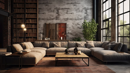 Interior of modern living room with sofa and coffee table 3D renderingの素材