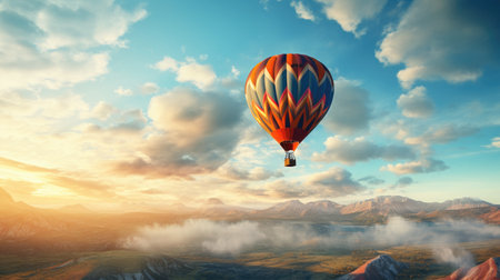 Hot air balloon flying high in the sky. 3D Renderingの素材