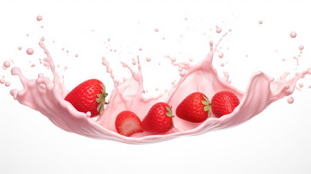 strawberry milk splash isolated on white background. 3d renderingの素材