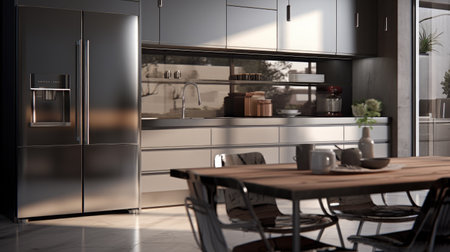 3d rendering of a modern kitchen in a loft with a beautiful designの素材