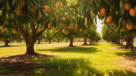 Citrus tree with ripe oranges in orchard, stock photoの素材