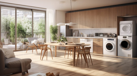 Modern kitchen interior design. 3d rendering mock up toned imageの素材
