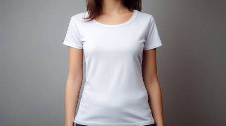White blank t-shirt mockup on female body isolated on gray backgroundの素材