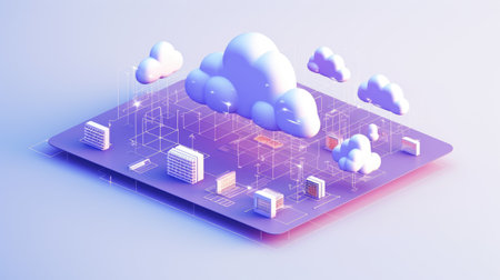 Cloud computing concept. 3d isometric illustration of cloud computing conceptの素材
