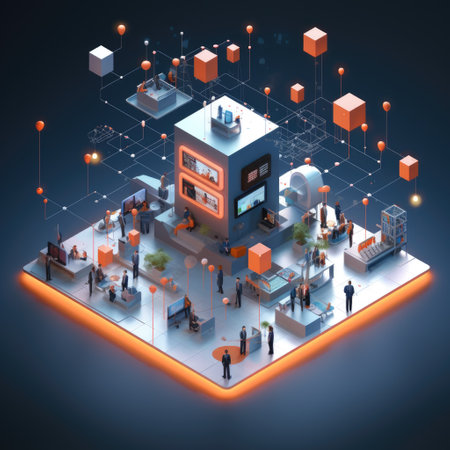 Isometric business people working on a virtual screen. 3d renderingの素材