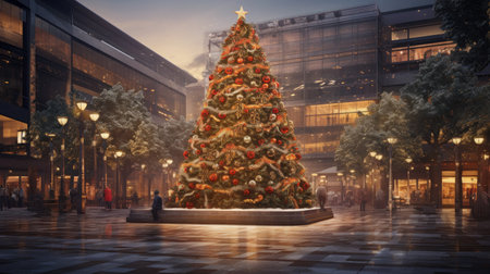 Christmas tree in the center of the city. 3d rendering.の素材