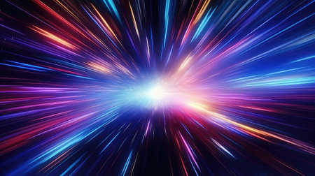 Abstract rays in space. 3d illustration of starburst with glowing particlesの素材