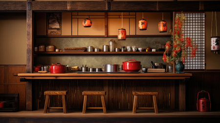 The interior of the Japanese-style kitchen in a Japanese style.の素材