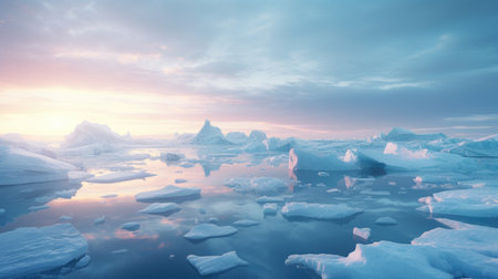 Icebergs floating in the ocean at sunset. 3d renderingの素材