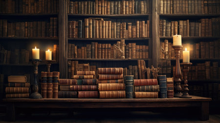 Old bookshelf in the library. Law and justice concept.の素材