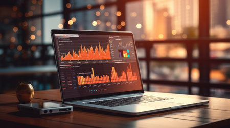 Laptop with stock market data on screen. Financial and trading concept.の素材