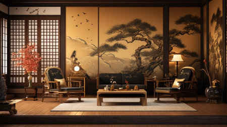 Interior of japanese style living room,3D renderingの素材