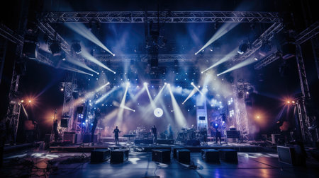 Concert hall with spotlights and stage lights. Concert background.の素材