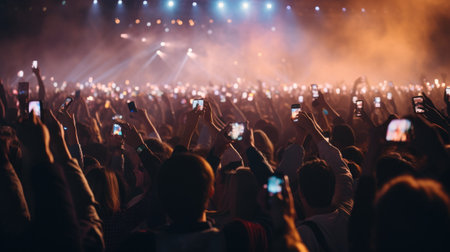 Crowd cheering at a live concert - crowd of people at a music festivalの素材
