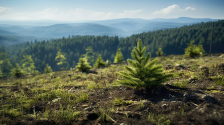 Pine tree growing on the top of a mountain in the Carpathiansの素材