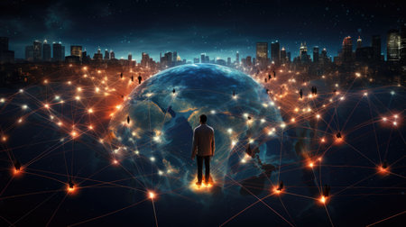 Global network connection and data exchanges over the world. 3D renderingの素材