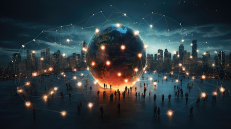 Global network connection and social media concept. 3D Rendering.の素材