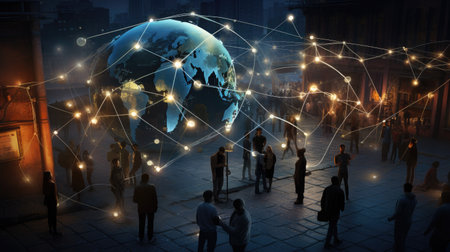 Global communication concept with 3D render of people around the world.の素材