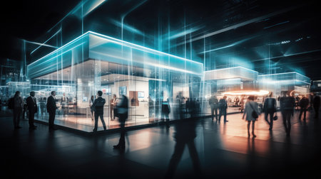 Business people walking in the lobby of a modern office building. Blurred backgroundの素材