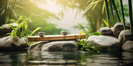 Spa still life with bamboo and stones in the water. Spa conceptの素材